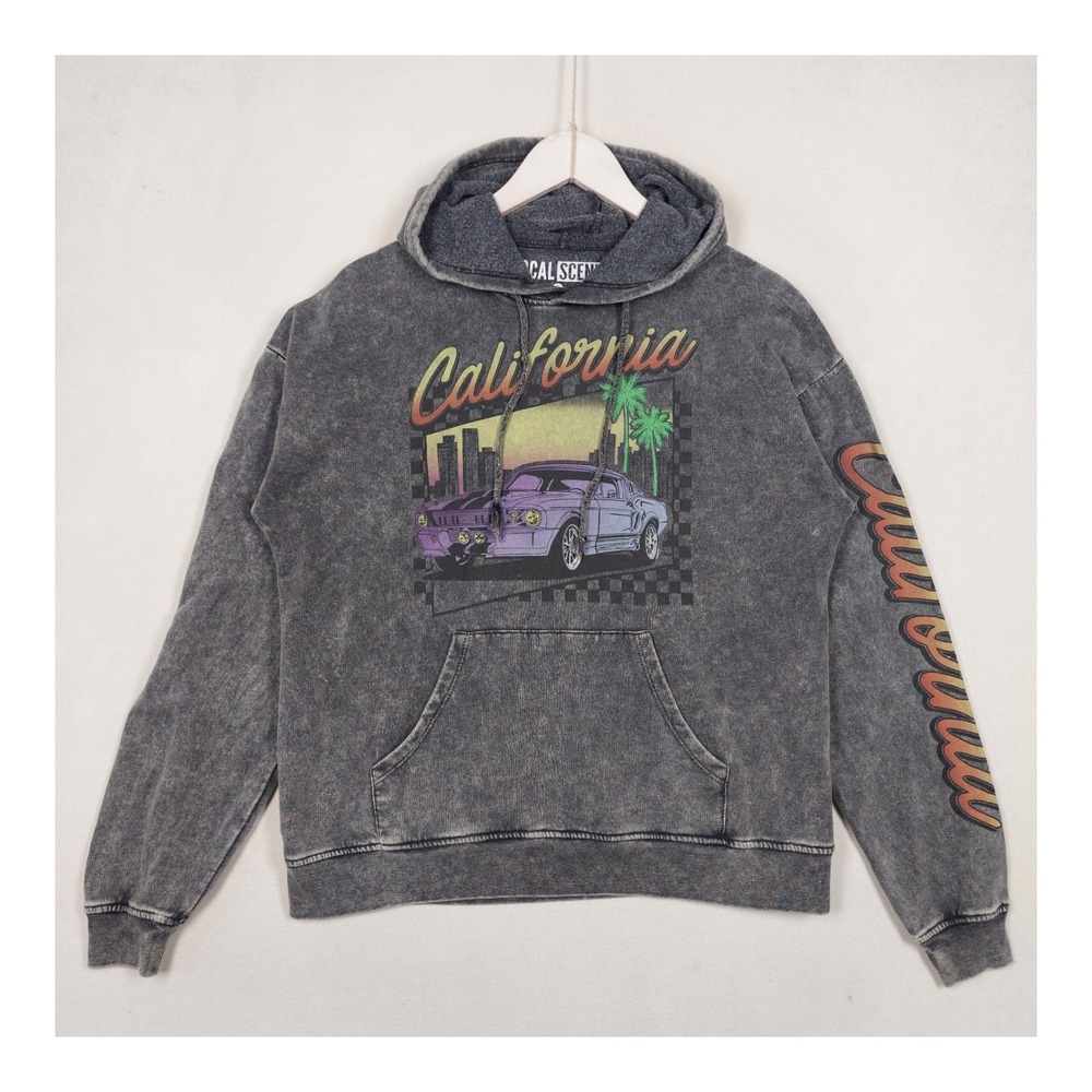 Local Scene California Graphic Pullover Hoodie Washed Charcoal Gray Size S